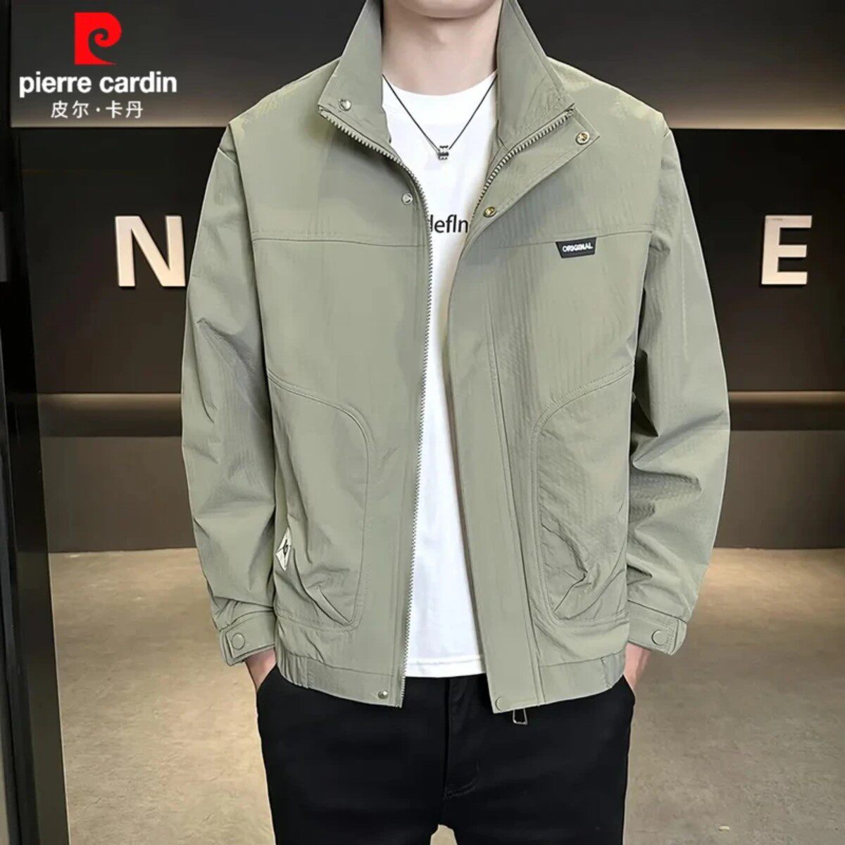 皮尔卡丹男士春秋宽松立领工装上衣潮流休闲百搭防风夹克外套男