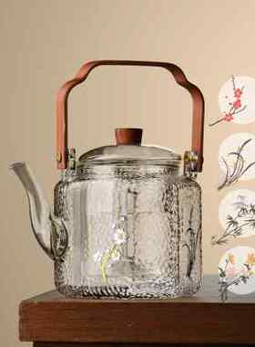 中式玻璃蒸煮两用茶壶提梁大号大容量家用加厚锤纹电陶炉煮茶专用