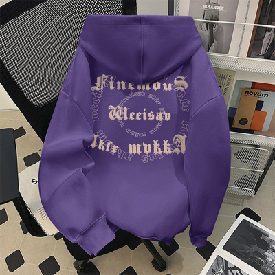 真维斯秋季潮牌嘻哈紫色连帽卫衣