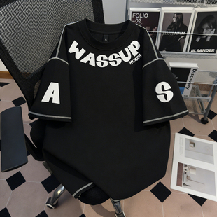 个性 WASSUP纯棉短袖 街头休闲解构风美式 夏季 小众上衣 t恤男女同款