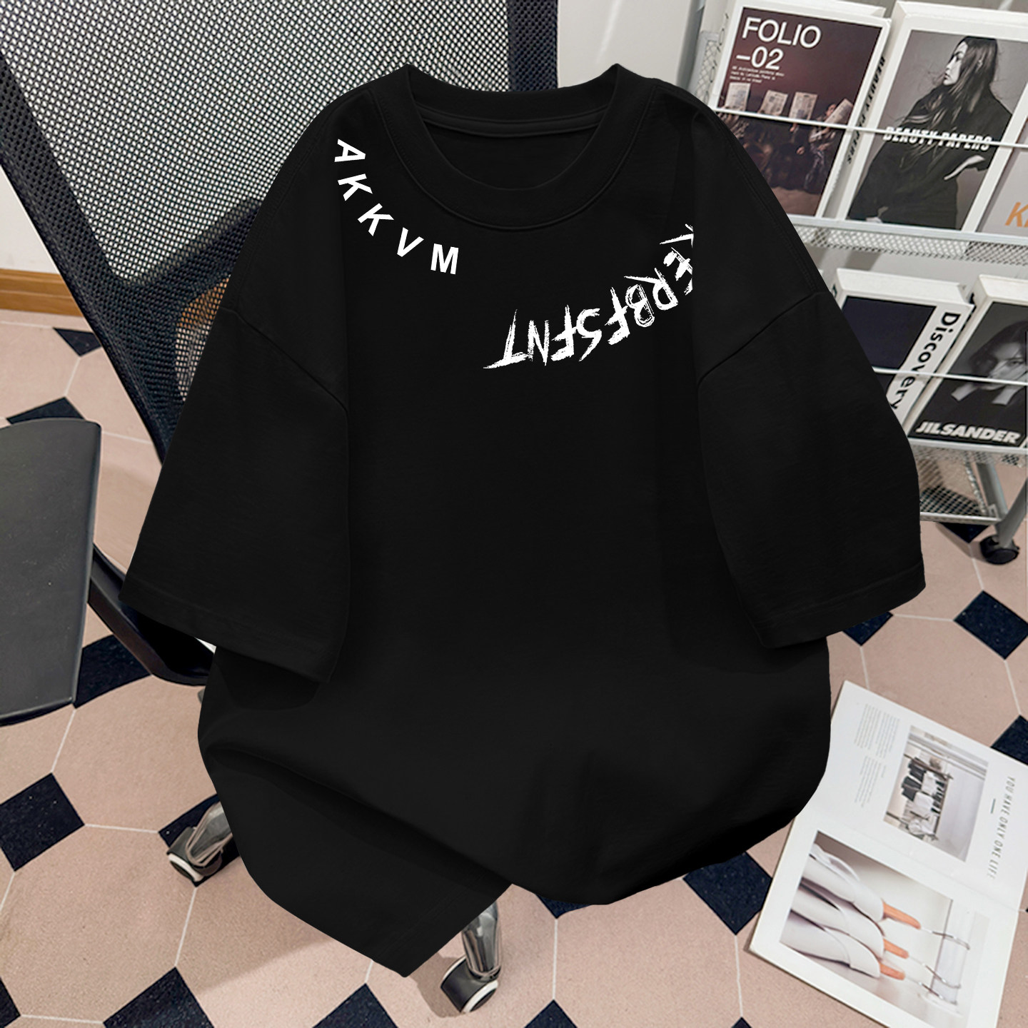 WASSUP美式潮牌简约黑色纯棉短袖t恤夏季男女款休闲宽松个性上衣