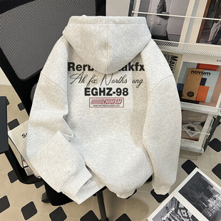 真维斯新款花灰色简约连帽卫衣男女加绒帽衫冬季休闲百搭chic外套