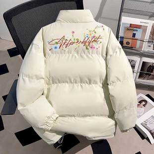 真维斯90白鸭绒羽绒服冬季美式街头潮酷花卉印花男女同款保暖外套