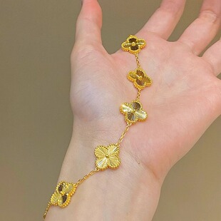 古法传承金包银五花手链镭射幸运草一体式实心经典手串送女友礼物