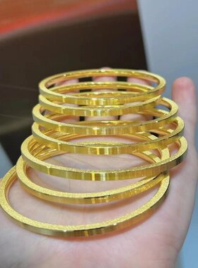 古法金包银筷子手镯女四方闪砂拉丝素圈镯子手环生日礼物送情人礼