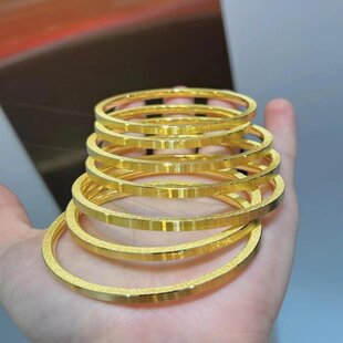 古法金包银筷子手镯女四方闪砂拉丝素圈镯子手环生日礼物送情人礼