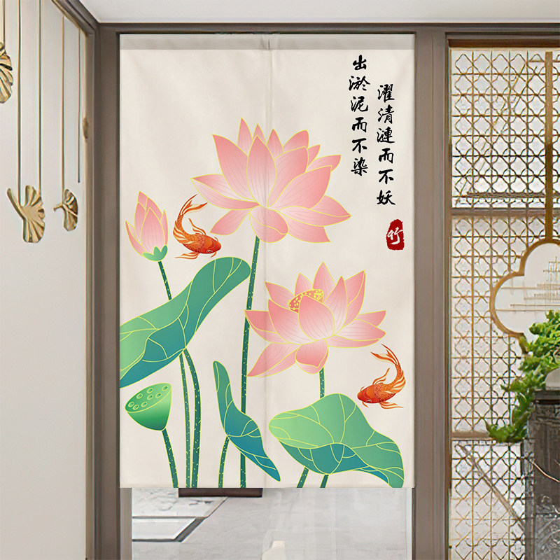 新中式门帘隔断帘厨房入户布帘子防隐私半帘卫生间遮挡半截短帘