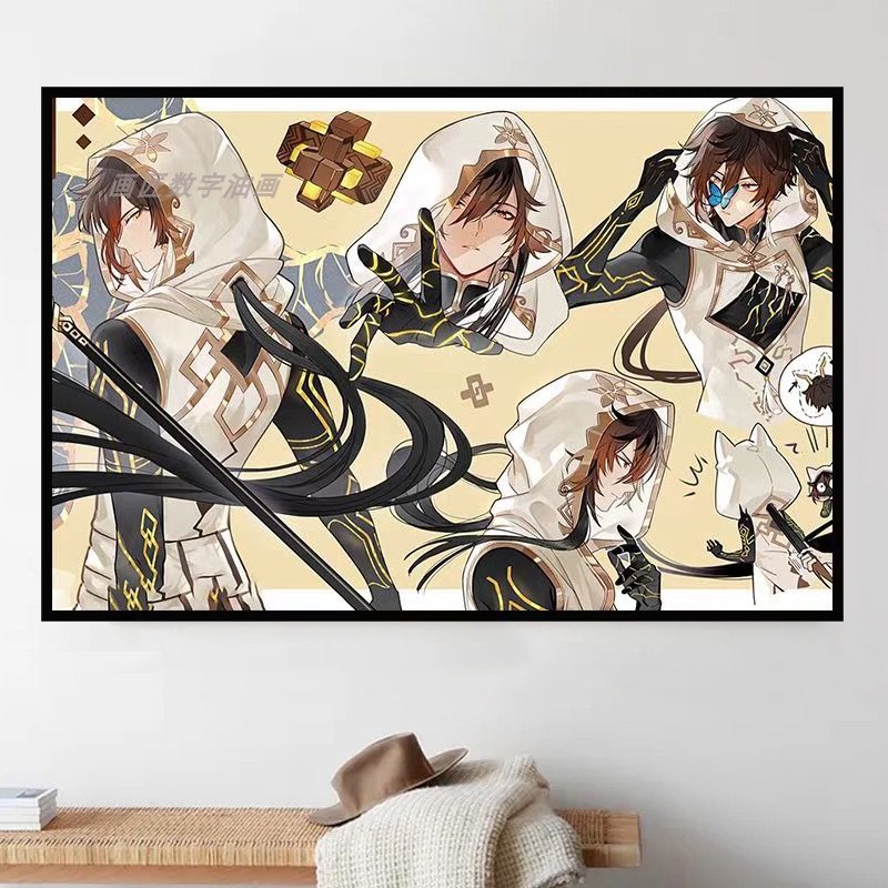 原神钟离帝君数字油画装饰画