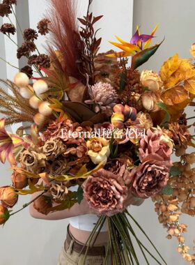 金华金东秘密花房工艺品有限公司大地色咖色秋橙色仿真花奶茶色婚