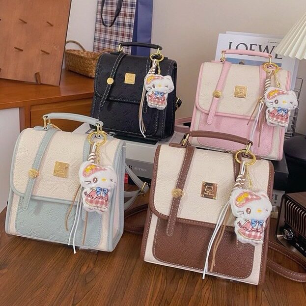 韩版ins可爱小猫印花双肩包包女时尚精致简约小方包百搭手提背包