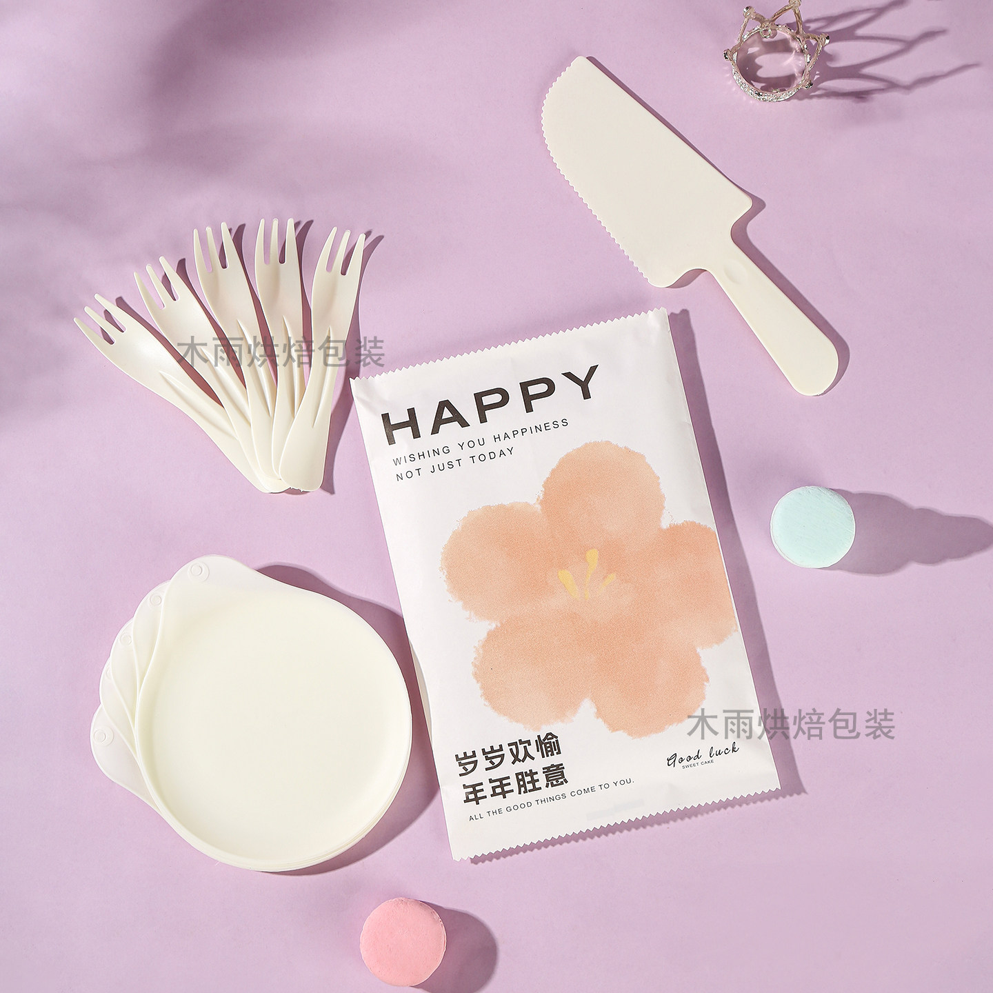 一次性生日蛋糕刀叉盘子塑料餐盘碟子叉子水滴盘蛋糕餐具组合套装