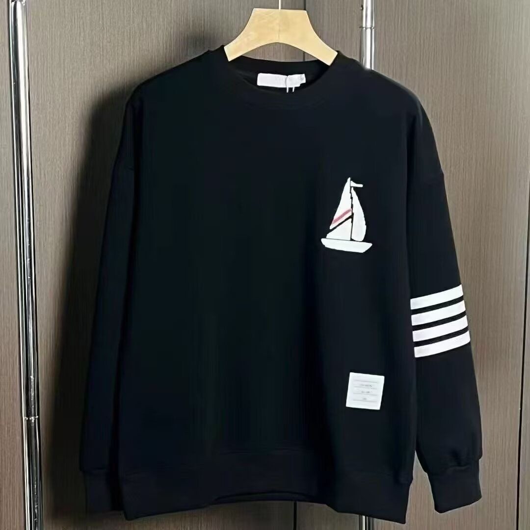 2024秋冬新款学院风后背帆船提花圆领宽松休闲长袖卫衣上衣外套