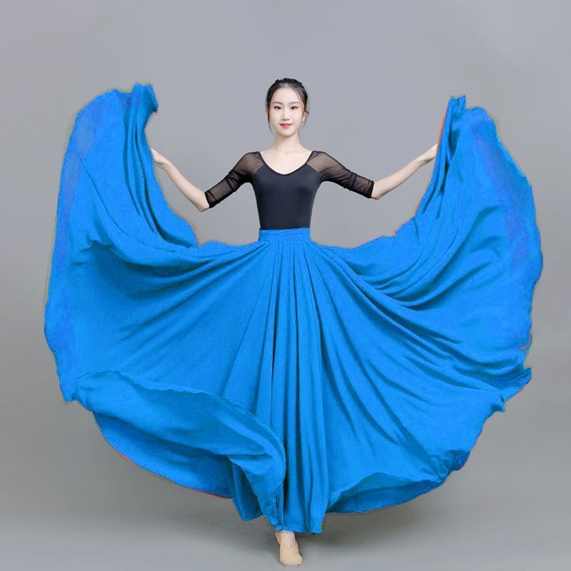 纯色大摆裙新疆舞蹈练习裙720双层雪纺半身裙开场舞摆裙演出服女