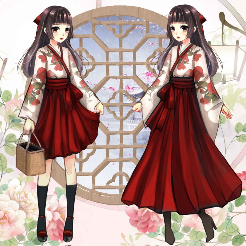 虞美年纪念款山茶花之恋 大正 东方复古套装 和风和服 汉元素