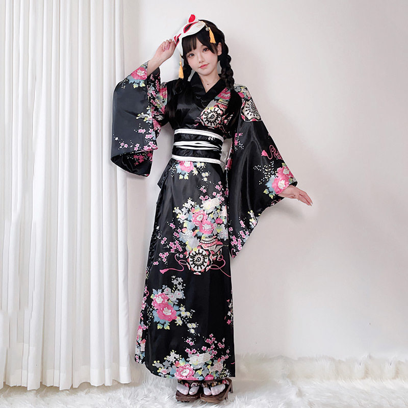 日本正装cosplay服装传统振袖樱花和服和风印花改良浴衣长款套装