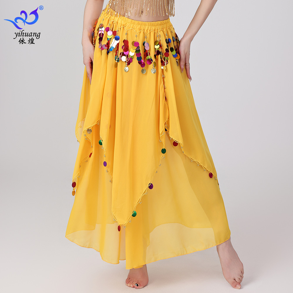 亮片流苏舞裙肚皮舞服雪纺半身裙民族风舞蹈裙舞台演出比赛表演服