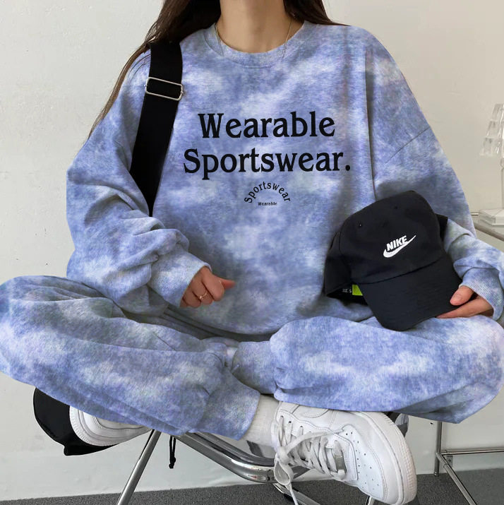 外贸套装女薄款韩版运动服秋冬加绒加厚宽松时尚卫衣休闲两件套跑