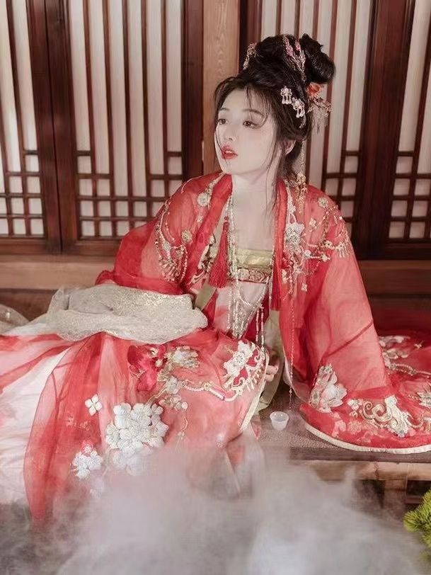 重工刺绣拒霜芙蓉十二花神唐制汉服花齐胸大袖绣花诃子裙成人新款