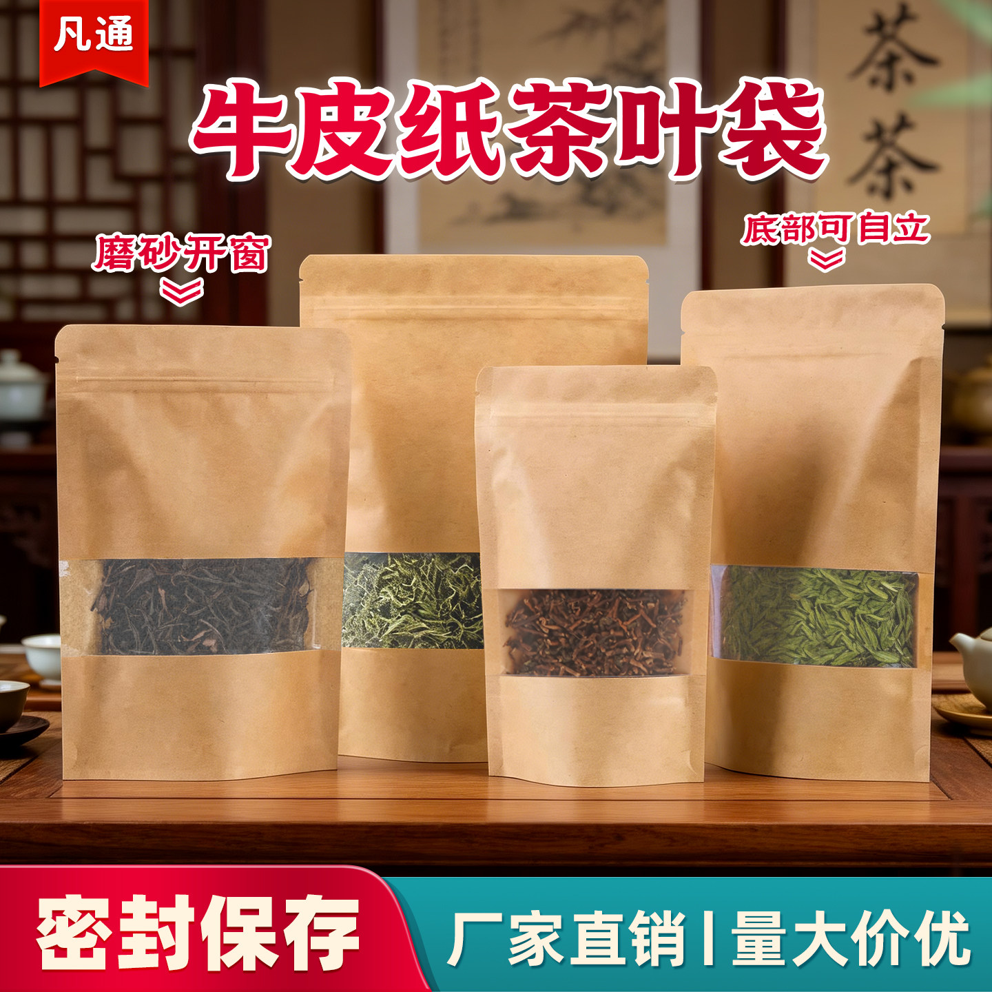 茶叶包装袋大号牛皮纸自封袋半斤一斤装红茶绿茶封口袋可定制印刷