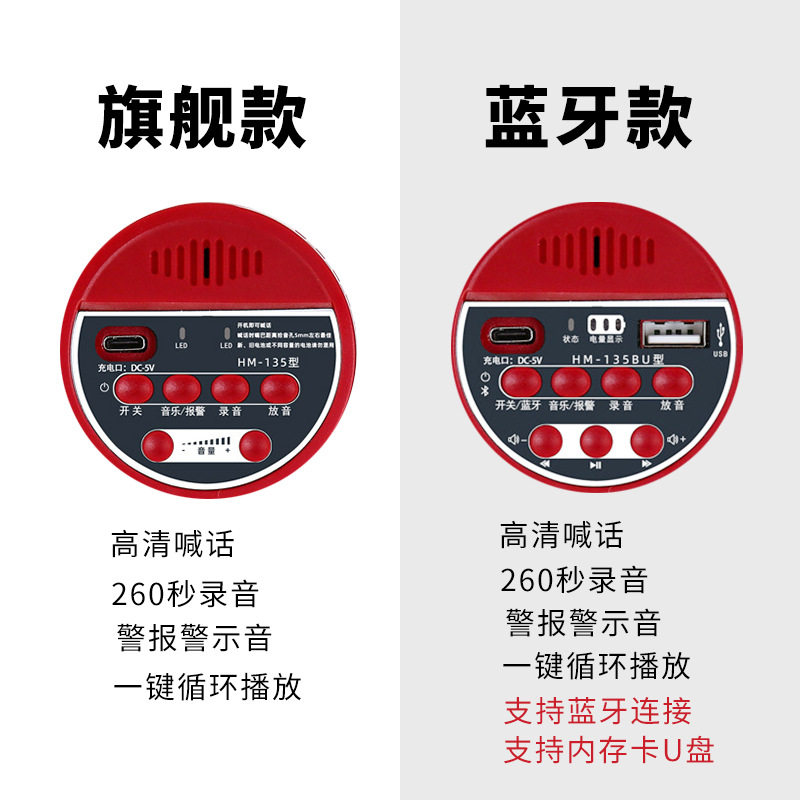 双钻20W手持喊话器可折叠户外地摊录音叫卖喇叭C口大声音扩音器