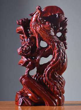 红花梨雕刻凤凰花开富贵摆件根雕吉祥家居客厅玄关装饰红木