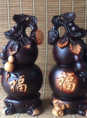 黑檀实木雕刻葫芦摆件木头根雕大号多子多福禄红木家居装饰
