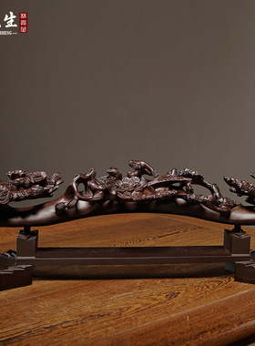黑檀木雕刻喜上眉梢吉祥如意根雕摆件大号红木家居客厅装饰