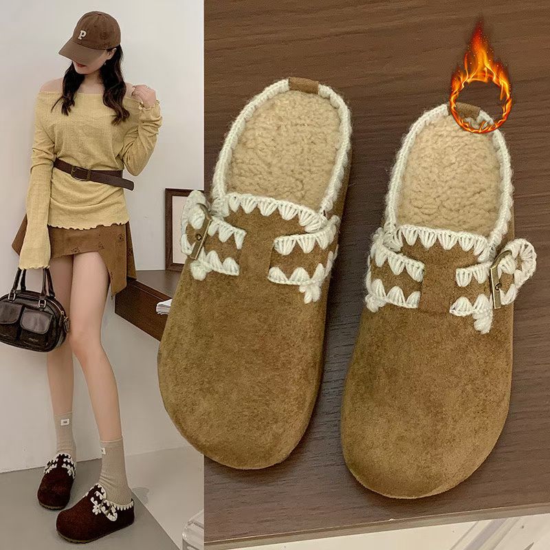 LL552 高定磨砂休闲刺绣加绒保暖时尚勃肯拖鞋