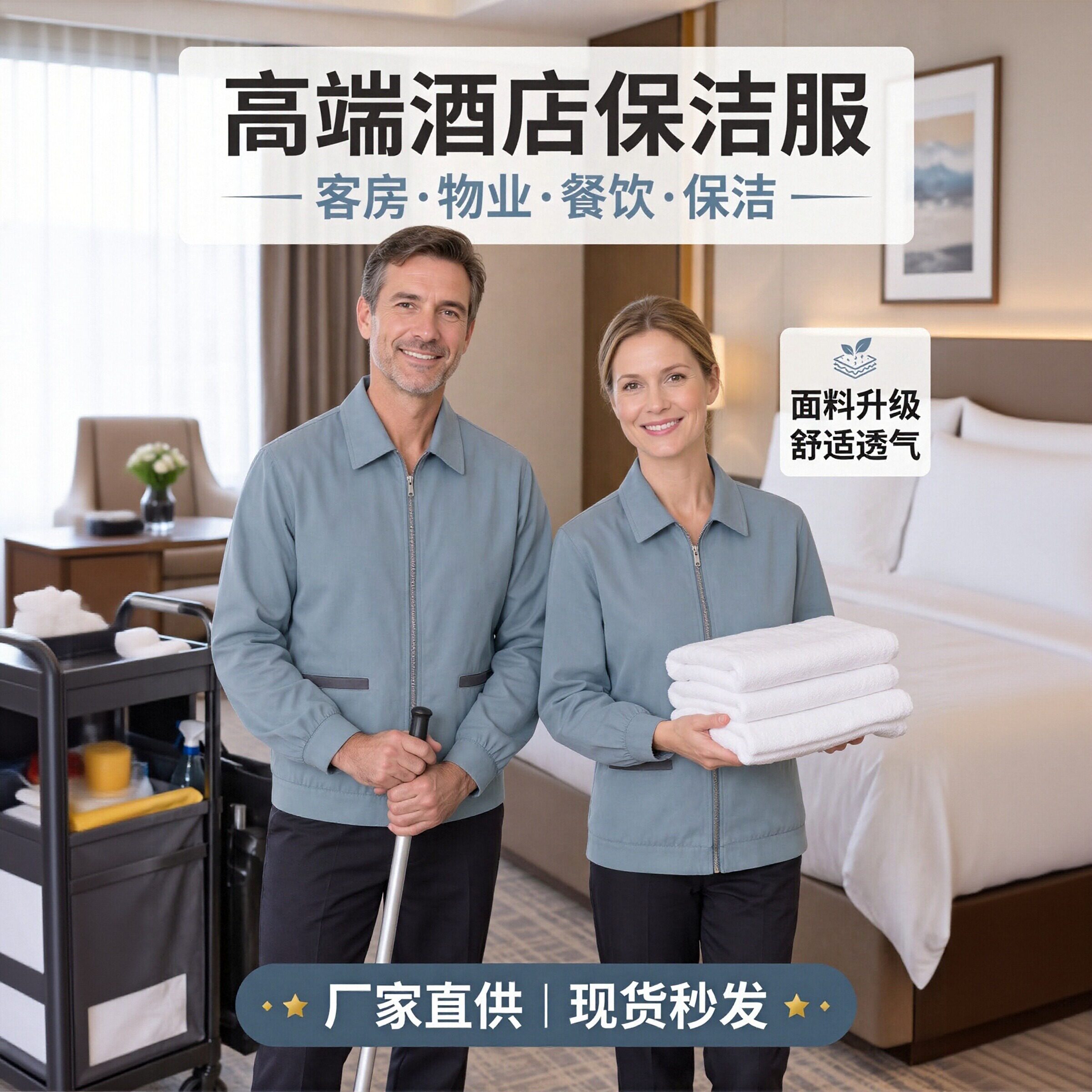 保洁工作服秋冬长袖 宾馆客房清洁员制服 医院后勤保洁工装可刺绣