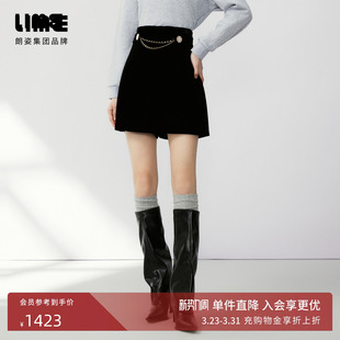 饰简约显瘦女裤 轻奢金属链装 黑色秋新款 LIME莱茵高腰丝绒短裤