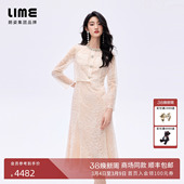 朗姿LIME莱茵玫瑰透纱刺绣连衣裙假两件钻饰26春新款 商场同款