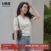 LIME莱茵V领小香风针织开衫 显瘦设计感女短袖 春夏新款 时尚