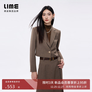 高腰直筒裙&西裤 翻领短西装 LIME莱茵复古千鸟格纹西服套装 朗姿