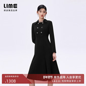 朗姿 饰高级26年春新款 LIME莱茵法式 翻领收腰鱼尾摆连衣裙珠饰装