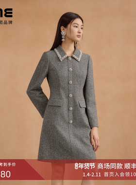 朗姿集团LIME莱茵连衣裙深灰色复古优雅舒适浪漫经典简约25秋新款