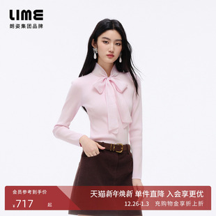 毛衫 长袖 黑白两色修身 朗姿LIME莱茵飘带蝴蝶结针织打底秋冬新款