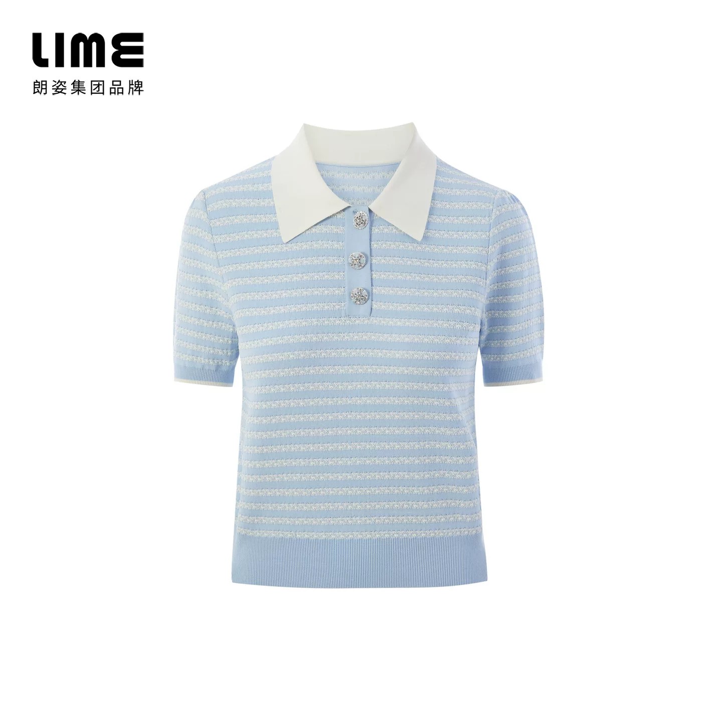 【七七酱直播间】LIME莱茵减龄POLO衫蓝白条纹针织套头衫夏短袖图片
