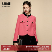 LIME莱茵立领千鸟格纹短截上衣别致时尚 拼接长袖 短外套