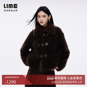 朗姿 落肩慵懒风短外套 LIME莱茵泰迪绒翻领宽松短大衣26年春新款