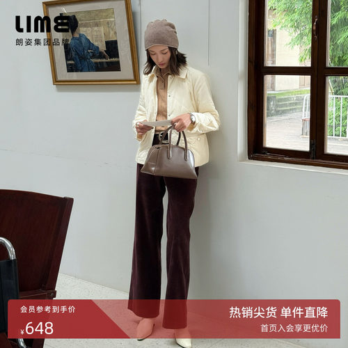 朗姿集团LIME莱茵复古灯芯绒直筒休闲裤深棕色秋新款棉质弹力裤