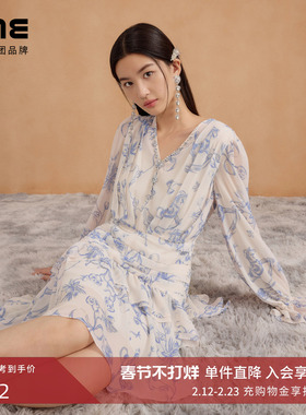 朗姿集团LIME莱茵连衣裙米白色优雅气质收腰减龄通勤25年秋季新款