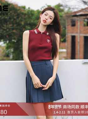 朗姿集团LIME莱茵百褶A字半裙藏蓝色25夏新款减龄学院风半身裙