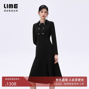 朗姿 翻领收腰鱼尾摆连衣裙珠饰装 饰高级26年春新款 LIME莱茵法式