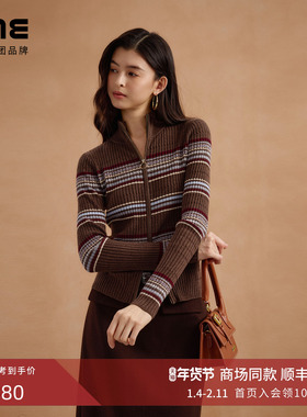 朗姿集团LIME莱茵2/60 100%美丽诺羊毛针织开衫拉链罗纹25冬新款