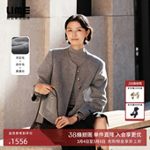 朗姿 LIME莱茵羊驼羊毛双面呢圆领小香风浅灰短大衣外套冬新款