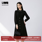 LIME莱茵圆领钉珠重工设计感连衣裙黑色秋新款 都市时尚 裙子