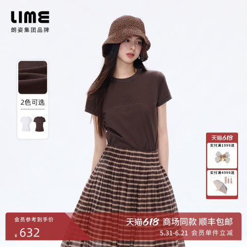 【商场同款】朗姿/LIME莱茵细梳棉立体压花圆领T恤短袖2026夏新款