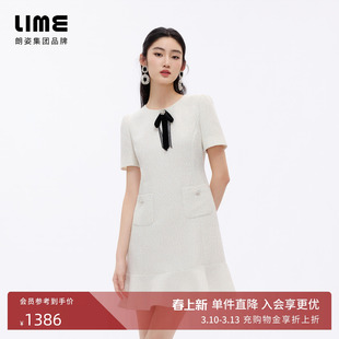 朗姿/LIME莱茵亮丝绞综花纱连衣裙钻饰鱼尾摆蝴蝶结2026夏季新款