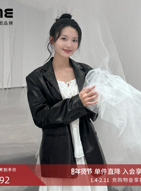 【张炣艾同款】LIME莱茵皮衣西装黑色复古羊皮25年秋季新款