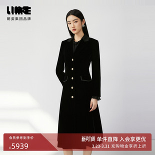 饰长外套 优雅轻奢钻扣装 LIME莱茵西装 翻领丝绒风衣黑色秋新款
